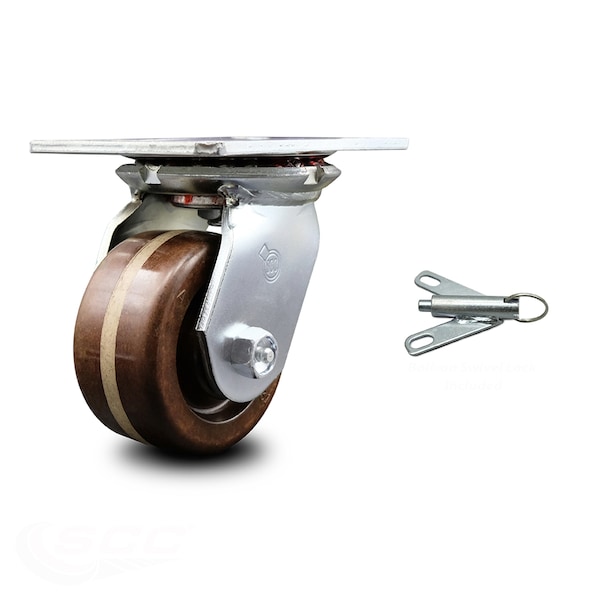 Service Caster 4 Inch Heavy Duty High Temp Phenolic Caster with Roller Bearing and Swivel Lock SCC-35S420-PHRHT-BSL - main
